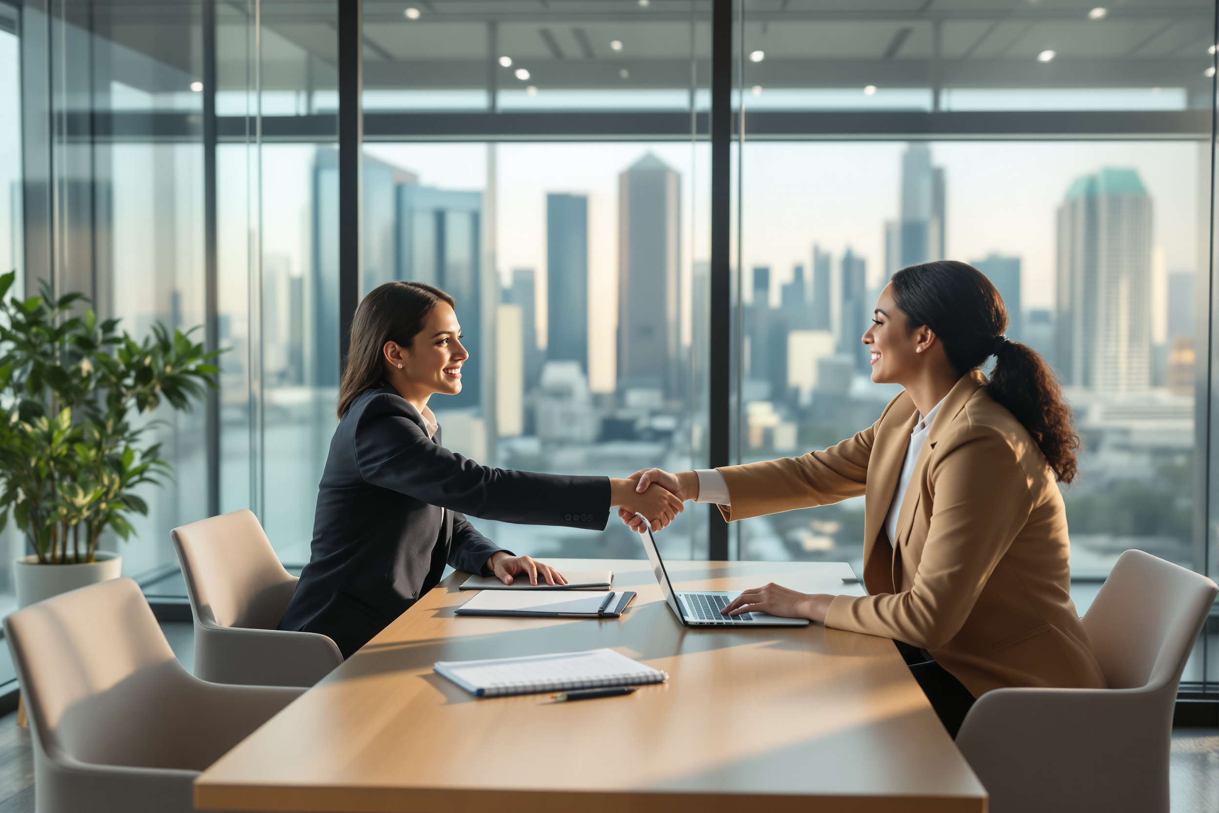 A professional handshake in a modern international-organization office
